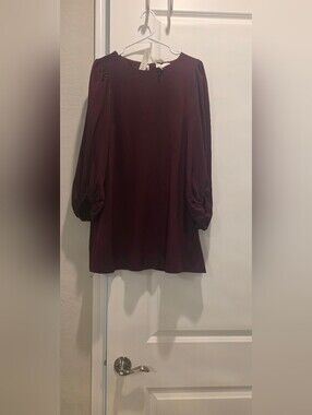 She + Sky Long Sleeve Shift Dress in Burgundy